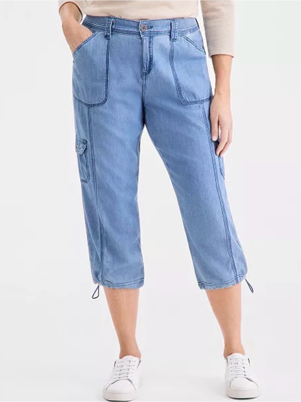 Style & Co Blue Petite Mid-Rise Cargo Capri Denim Pants Size 10P
